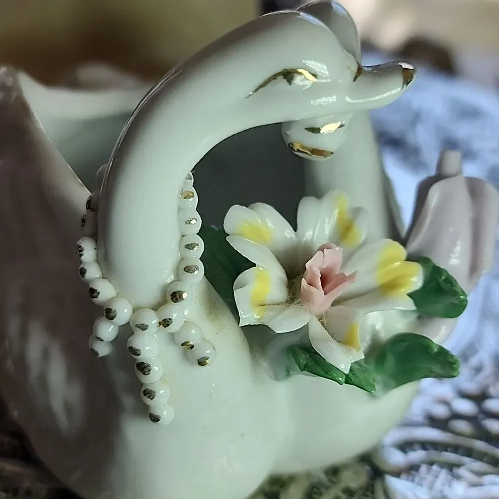 Lovely Vintage Swan Couple Trinket Dish Coquette
